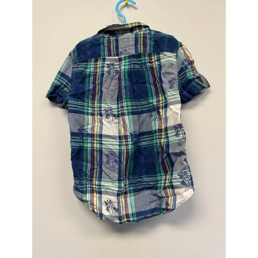 Ralph Lauren Boys Blue Green Plaid Palm Tree Short Sleeve Button Down Shirt 5